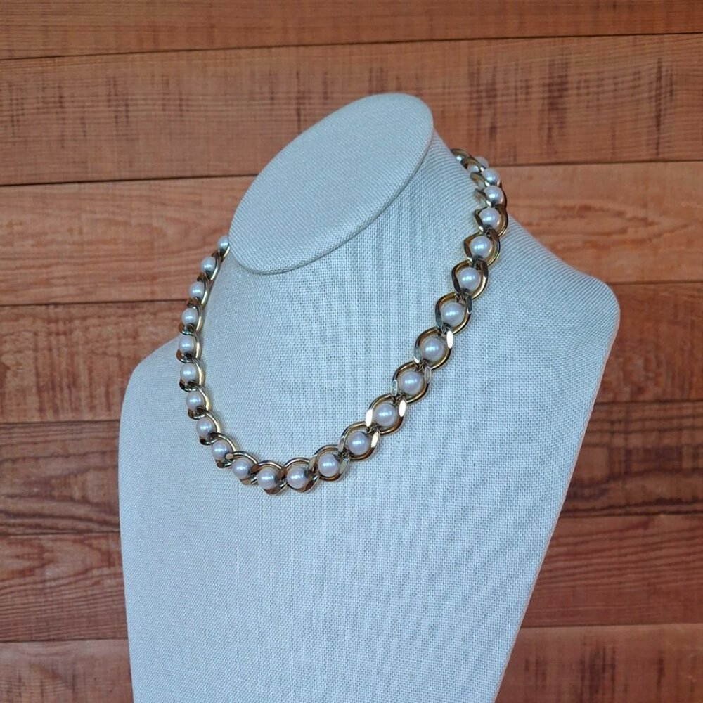 Vintage Faux Pearl and Chain Choker Necklace